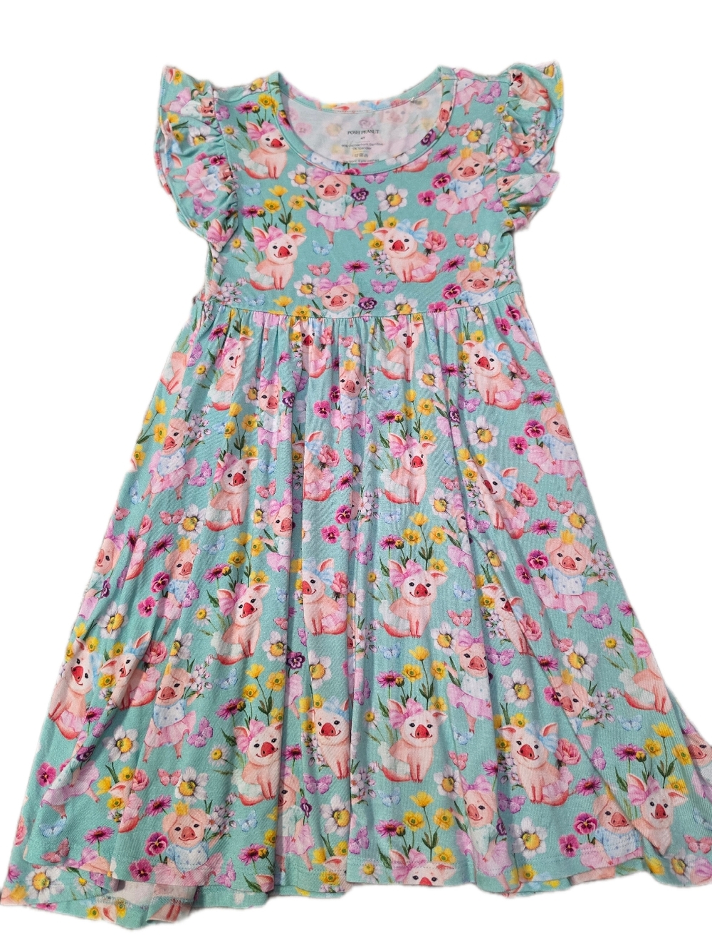 Posh Peanut Bamboo Missy Pig Floral Flutter Sleeve Twirl Dress 4t Nwot